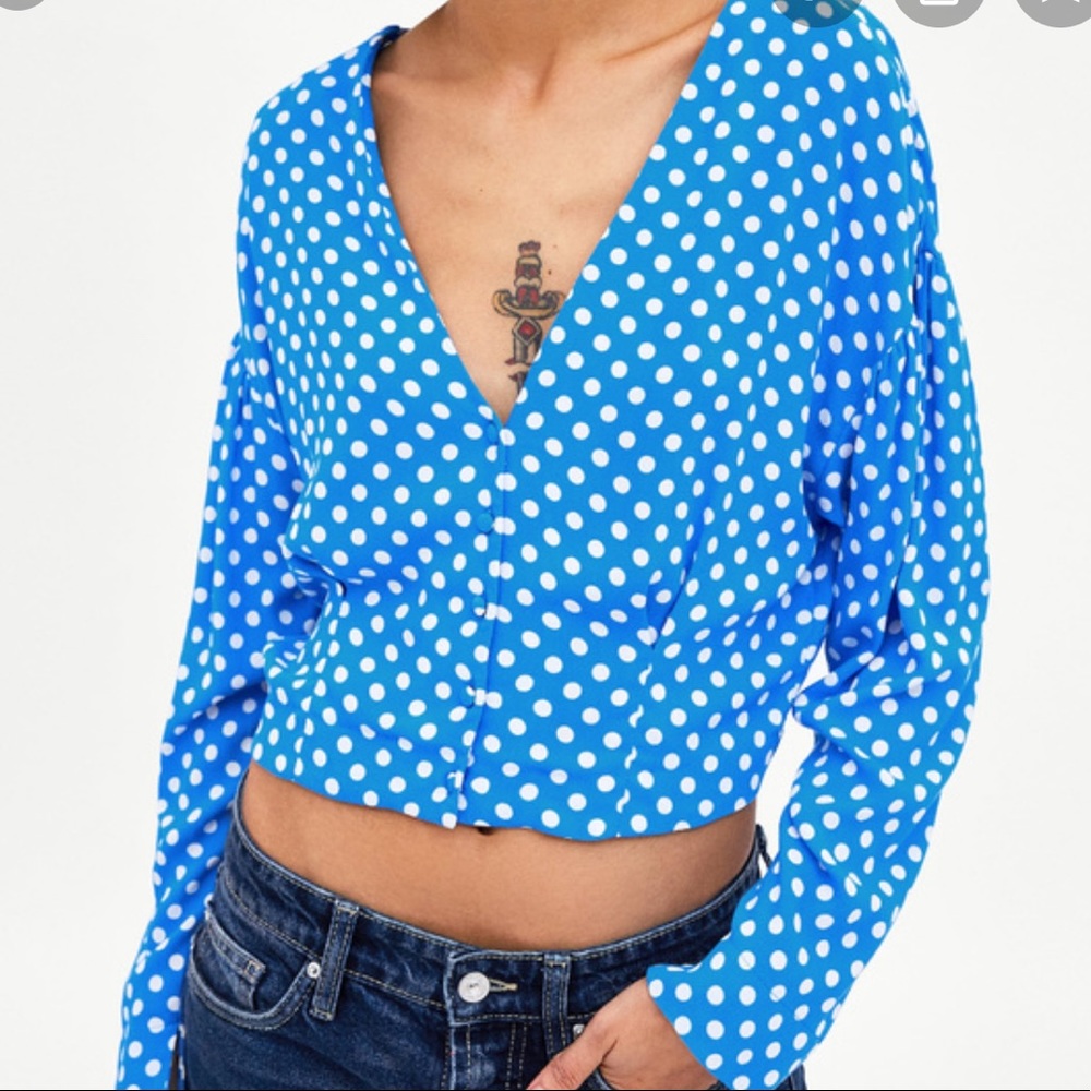 Zara TRF Collection Polka Dot Blue Top